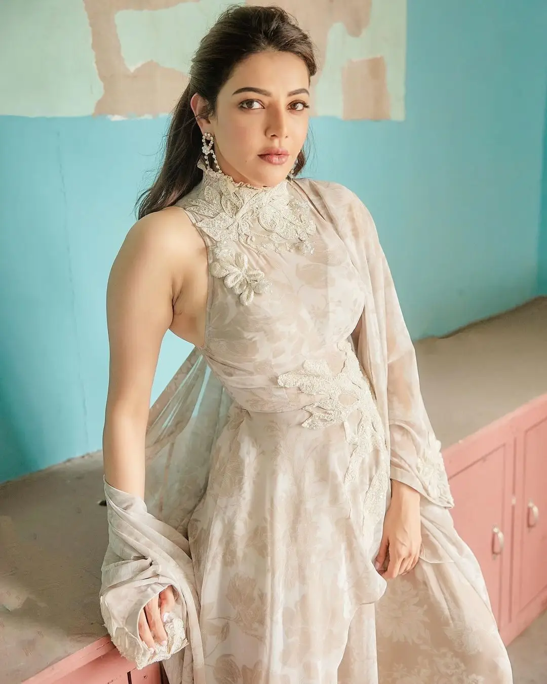 Kajal Aggarwal Wearing Beautiful White Designer Gown